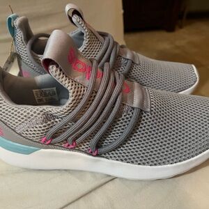 Adidas Gray and Teal Girls Sneakers with Pink Highlights-Brand-new Size 5